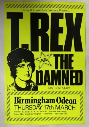 Marc Bolan T.Rex The Damned original 1977 Tour Poster